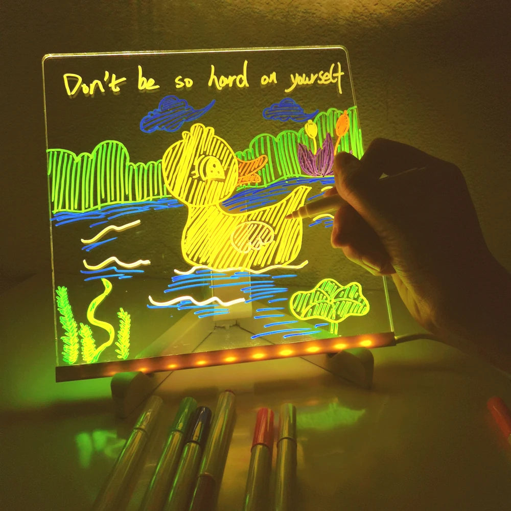 🌟 Custom LED Acrylic Message Board – Erasable Night Light & Kids Drawing Lamp ✨🎨