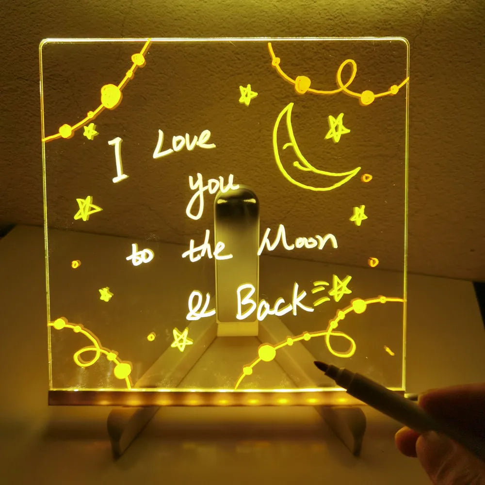 🌟 Custom LED Acrylic Message Board – Erasable Night Light & Kids Drawing Lamp ✨🎨