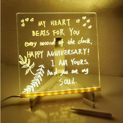 🌟 Custom LED Acrylic Message Board – Erasable Night Light & Kids Drawing Lamp ✨🎨