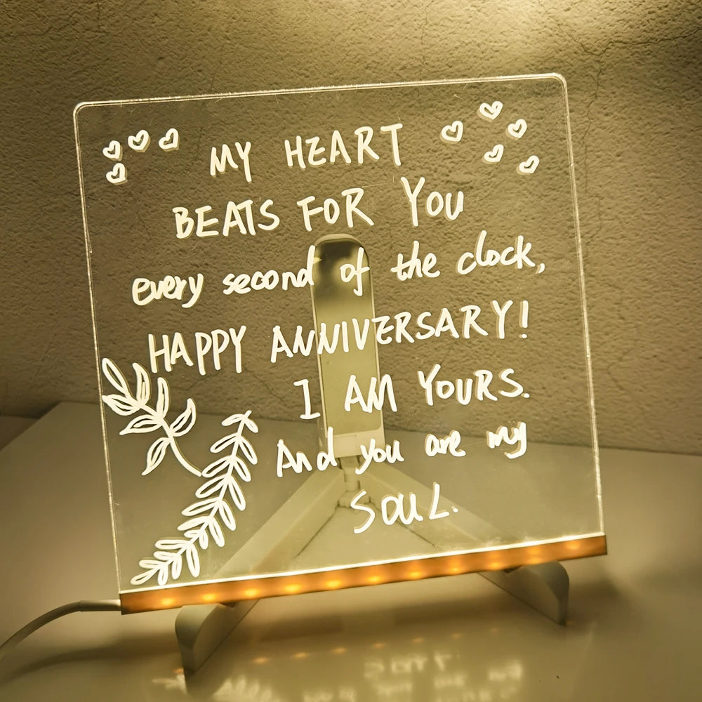 🌟 Custom LED Acrylic Message Board – Erasable Night Light & Kids Drawing Lamp ✨🎨