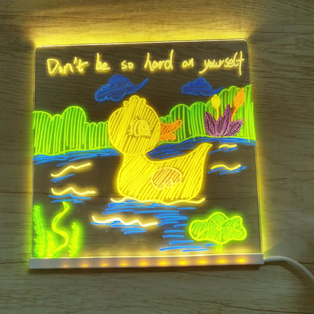 🌟 Custom LED Acrylic Message Board – Erasable Night Light & Kids Drawing Lamp ✨🎨