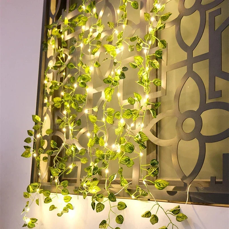 🌿 Silk Ivy Vine with LED String Lights ✨ – 2.3m Glowing Garland for Home & Wedding Decor 💫