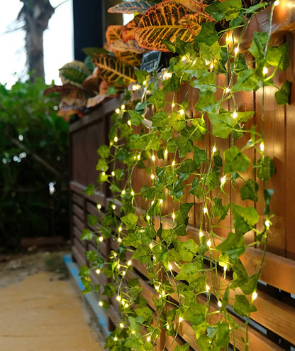 🌿 Silk Ivy Vine with LED String Lights ✨ – 2.3m Glowing Garland for Home & Wedding Decor 💫