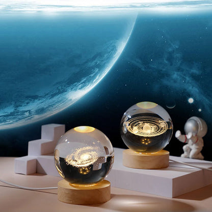 🌙 USB LED Crystal Ball Lamp 🌟 – 3D Moon & Galaxy Night Light for Home, Parties & Kids 🎉