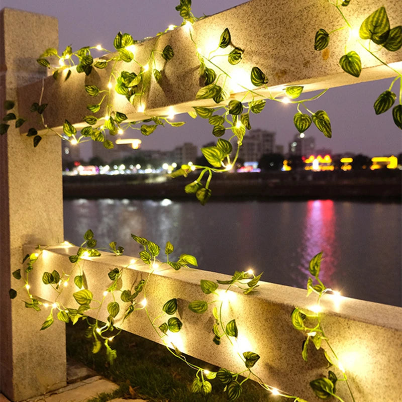 🌿 Silk Ivy Vine with LED String Lights ✨ – 2.3m Glowing Garland for Home & Wedding Decor 💫