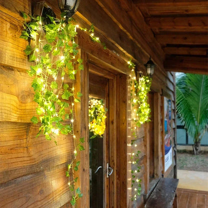 🌿 Silk Ivy Vine with LED String Lights ✨ – 2.3m Glowing Garland for Home & Wedding Decor 💫