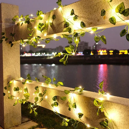 🌿 Silk Ivy Vine with LED String Lights ✨ – 2.3m Glowing Garland for Home & Wedding Decor 💫