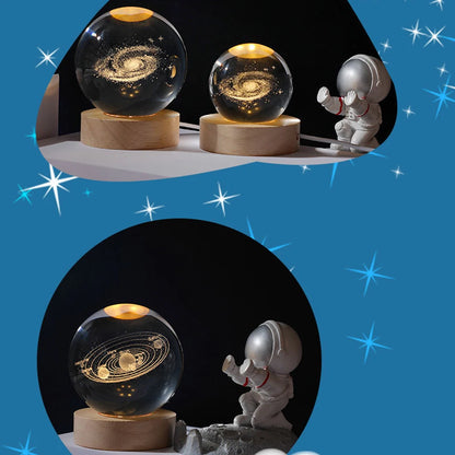 🌙 USB LED Crystal Ball Lamp 🌟 – 3D Moon & Galaxy Night Light for Home, Parties & Kids 🎉