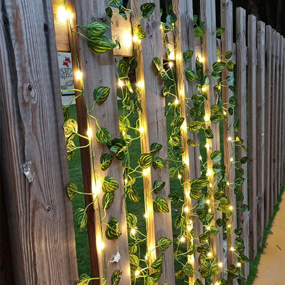 🌿 Silk Ivy Vine with LED String Lights ✨ – 2.3m Glowing Garland for Home & Wedding Decor 💫