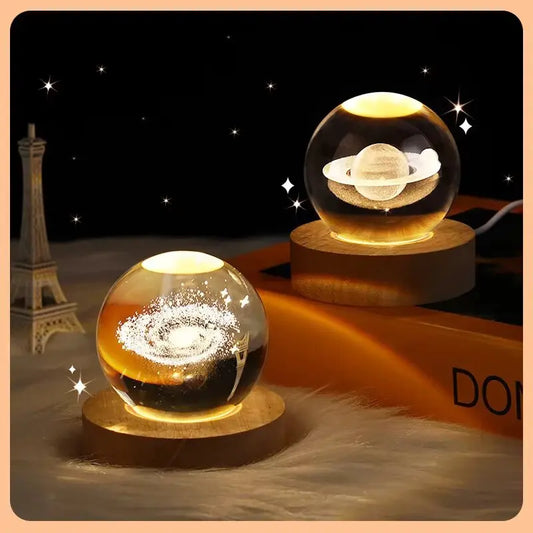 🌙 USB LED Crystal Ball Lamp 🌟 – 3D Moon & Galaxy Night Light for Home, Parties & Kids 🎉