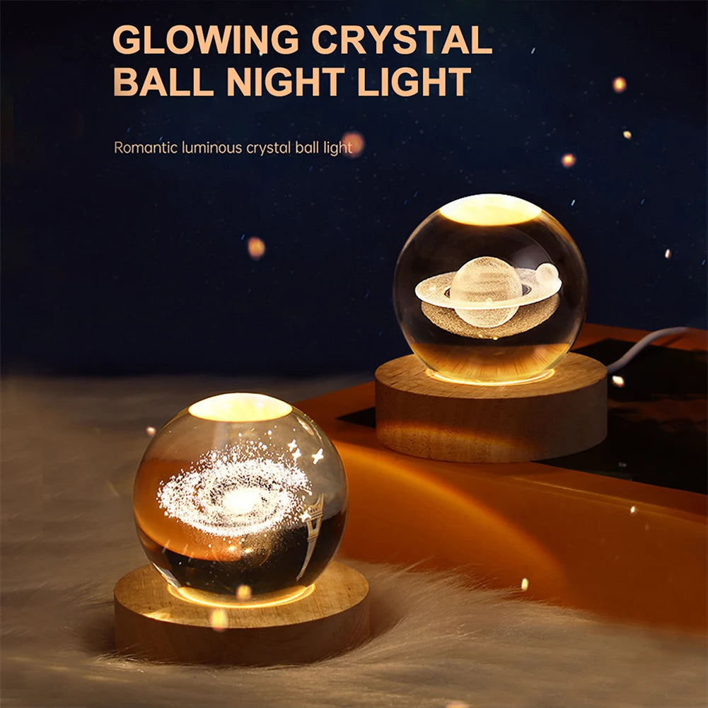 🌙 USB LED Crystal Ball Lamp 🌟 – 3D Moon & Galaxy Night Light for Home, Parties & Kids 🎉