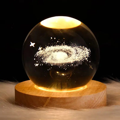 🌙 USB LED Crystal Ball Lamp 🌟 – 3D Moon & Galaxy Night Light for Home, Parties & Kids 🎉