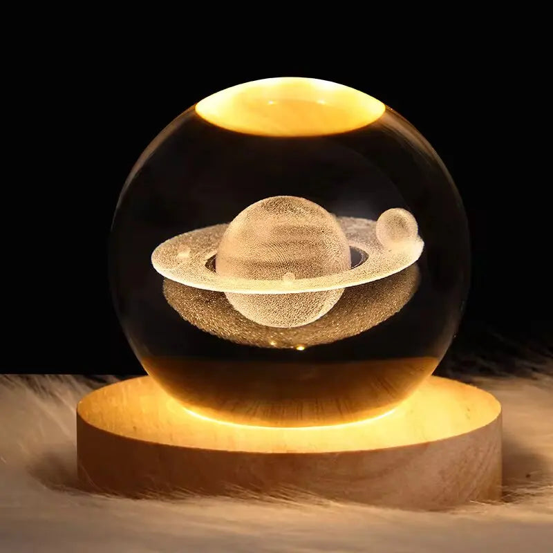 🌙 USB LED Crystal Ball Lamp 🌟 – 3D Moon & Galaxy Night Light for Home, Parties & Kids 🎉