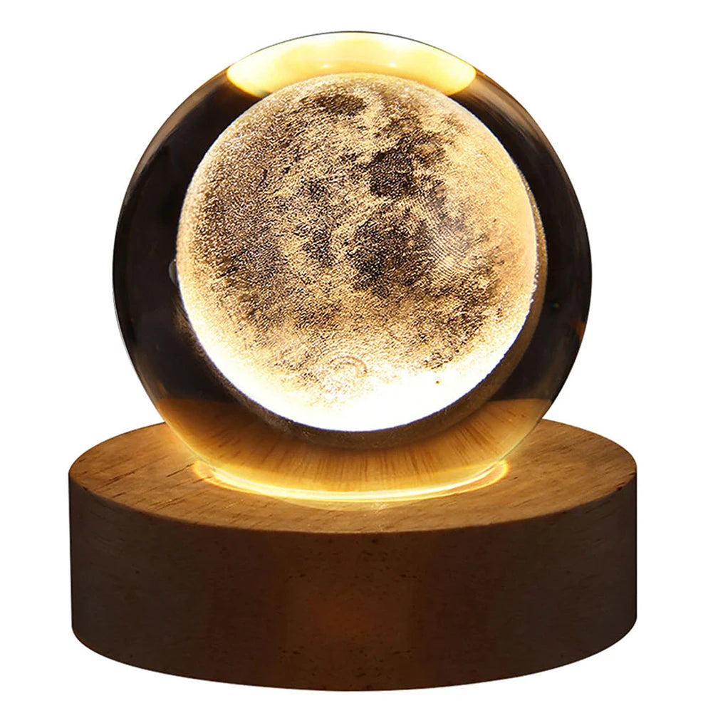 🌙 USB LED Crystal Ball Lamp 🌟 – 3D Moon & Galaxy Night Light for Home, Parties & Kids 🎉