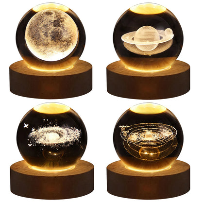 🌙 USB LED Crystal Ball Lamp 🌟 – 3D Moon & Galaxy Night Light for Home, Parties & Kids 🎉