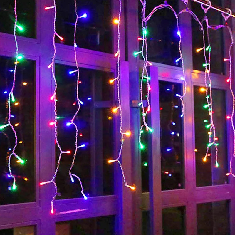 🎄 AC LED Curtain Icicle String Lights – 5m Christmas Garland for Outdoor & Holiday Décor ✨