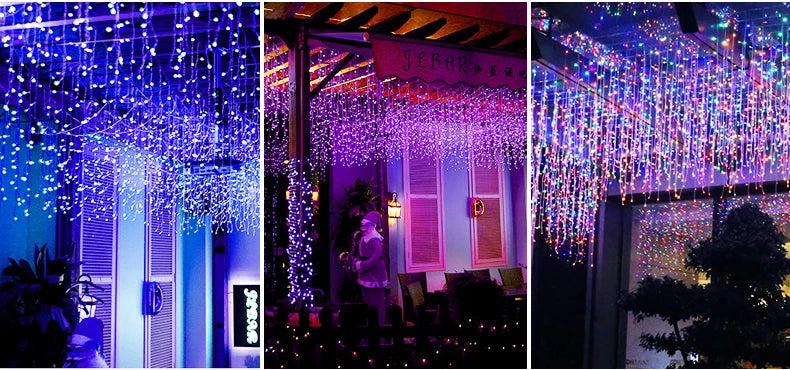 🎄 AC LED Curtain Icicle String Lights – 5m Christmas Garland for Outdoor & Holiday Décor ✨