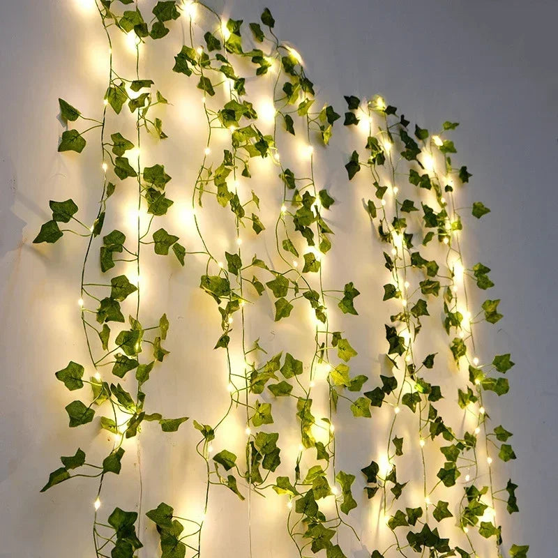 🌿 Silk Ivy Vine with LED String Lights ✨ – 2.3m Glowing Garland for Home & Wedding Decor 💫