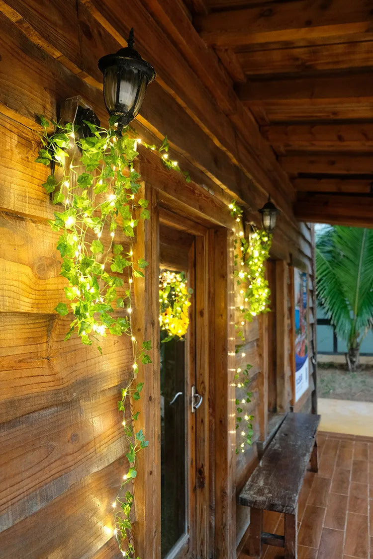 🌿 Silk Ivy Vine with LED String Lights ✨ – 2.3m Glowing Garland for Home & Wedding Decor 💫