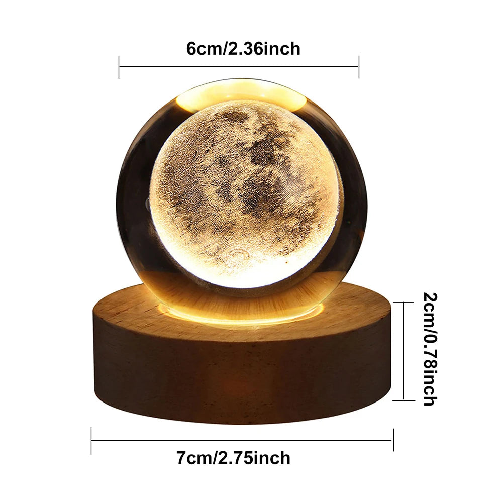 🌙 USB LED Crystal Ball Lamp 🌟 – 3D Moon & Galaxy Night Light for Home, Parties & Kids 🎉