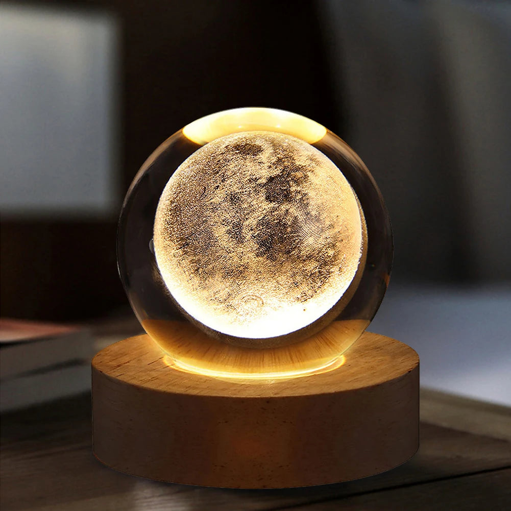 🌙 USB LED Crystal Ball Lamp 🌟 – 3D Moon & Galaxy Night Light for Home, Parties & Kids 🎉