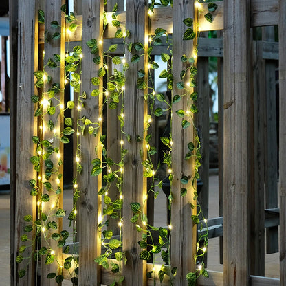 🌿 Silk Ivy Vine with LED String Lights ✨ – 2.3m Glowing Garland for Home & Wedding Decor 💫