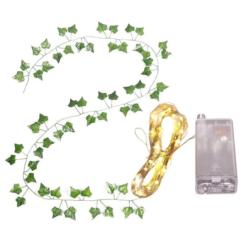 🌿 Silk Ivy Vine with LED String Lights ✨ – 2.3m Glowing Garland for Home & Wedding Decor 💫